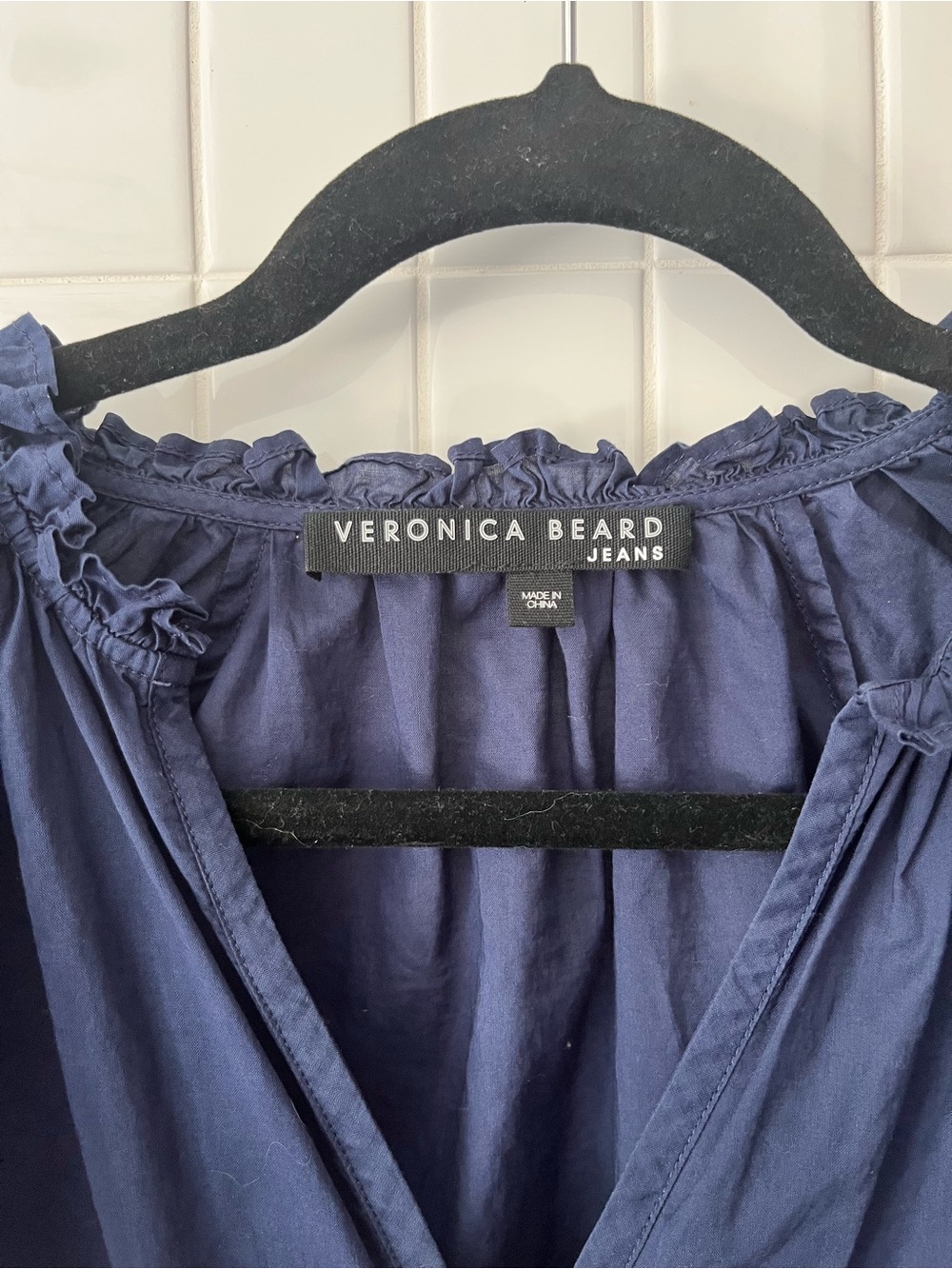 Veronica Beard Jeans Navy Flutter Ruffle Sleeves Size Small - Picture 2 of 4